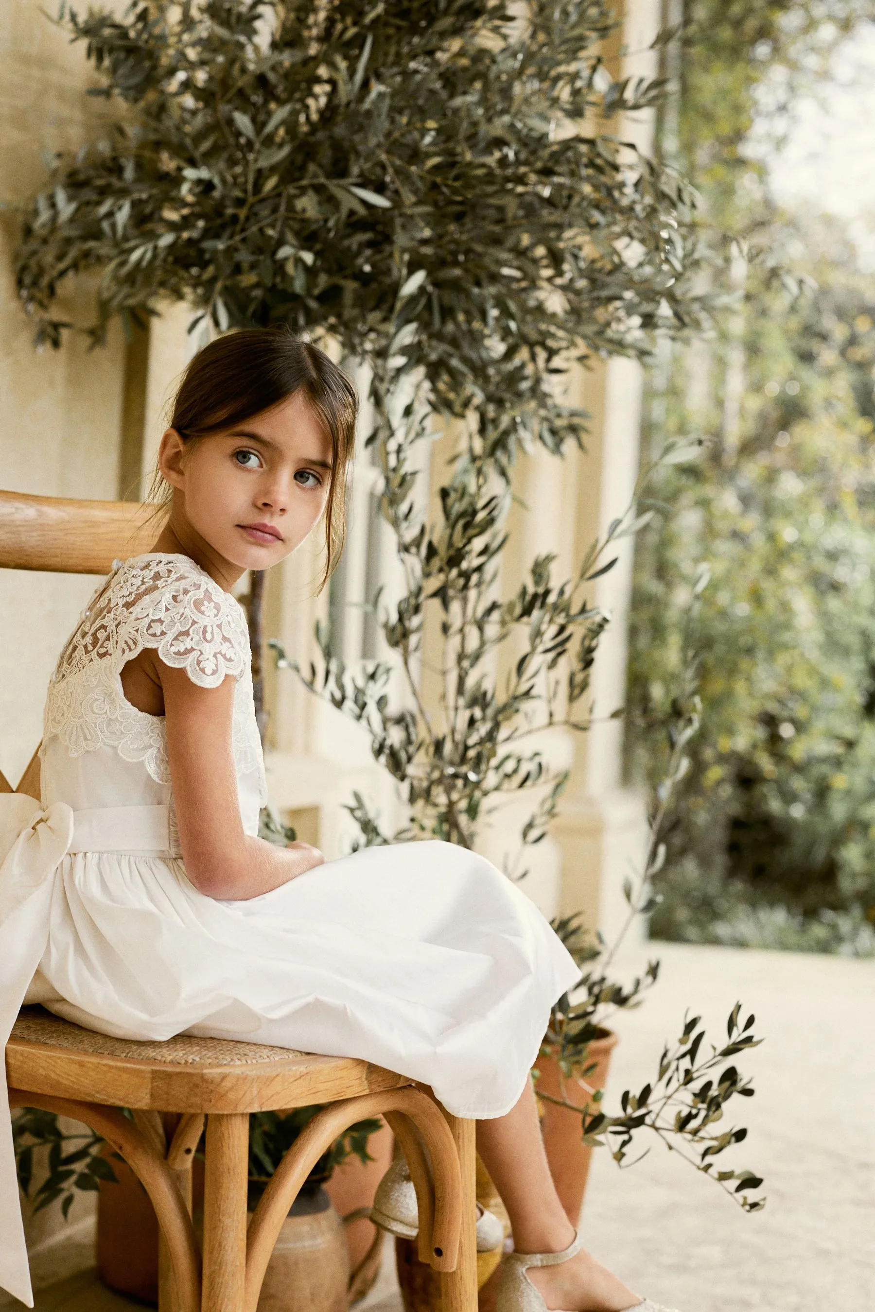 Lace Bodice Flower Girl Bow Dress (3-16yrs)    